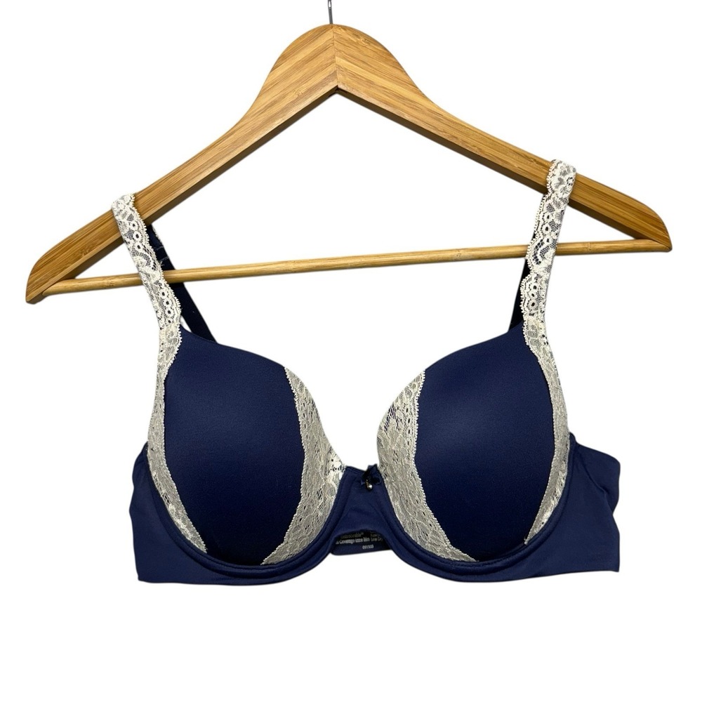 Soma Womens Bra 34C Navy Blue Embraceable Full Coverage Lace Trim Underwire